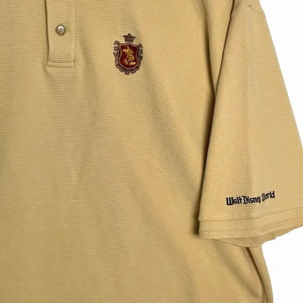 Walt Disney World Vintage Embroidered Crest Polo Shirt Khaki Beige‎ Cotton L - Picture 9 of 9